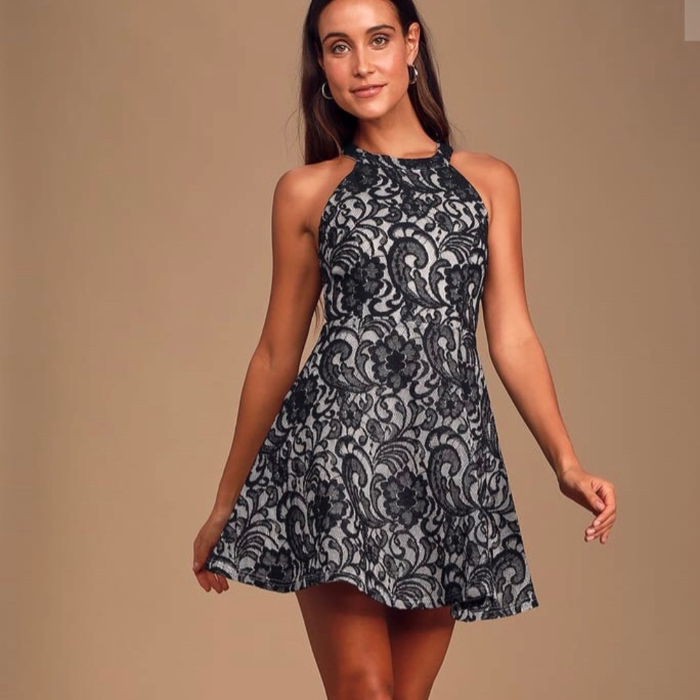 Lulu’s Black and White Lace Dress